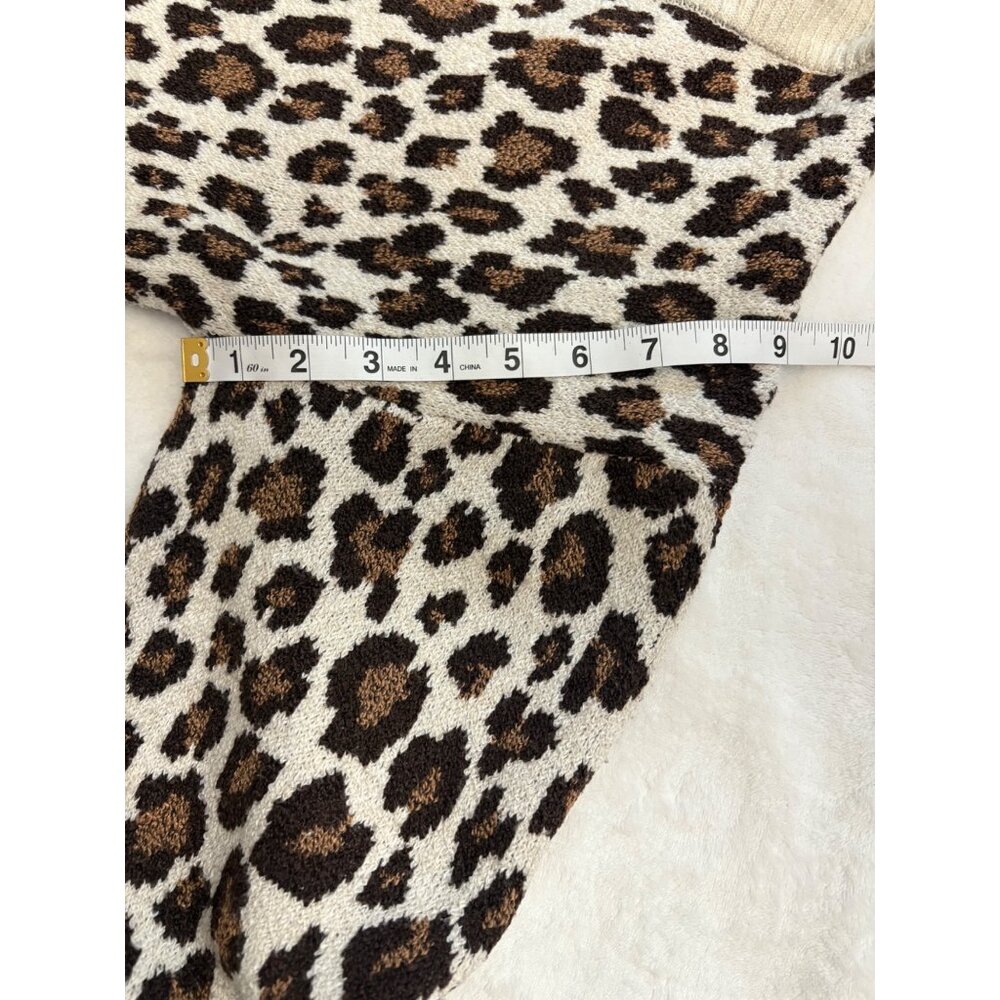 Leopard Print Open Front Belted Knit Cardigan Womens Size Medium Time & Tru - Picture 10 of 12